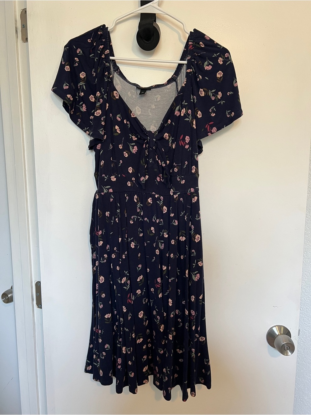 torrid Navy Floral Tie-Front Midi Dress with Pink Roses